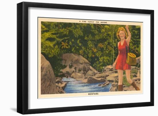 A Fine Catch, Girl Fishing-null-Framed Art Print