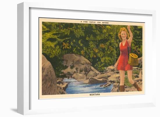 A Fine Catch, Girl Fishing-null-Framed Art Print