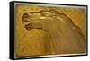 A fine golden lacquered and carved panel deeply carved in intaglio with the head of a stallion-Jean Dunand-Framed Stretched Canvas