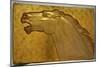 A fine golden lacquered and carved panel deeply carved in intaglio with the head of a stallion-Jean Dunand-Mounted Giclee Print
