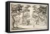 A Fine Lady and Gentleman Dancing in the Woods to a Lute, a Chateau in the Distance-Jacques Callot-Framed Stretched Canvas