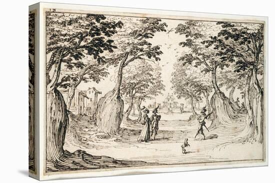 A Fine Lady and Gentleman Dancing in the Woods to a Lute, a Chateau in the Distance-Jacques Callot-Stretched Canvas