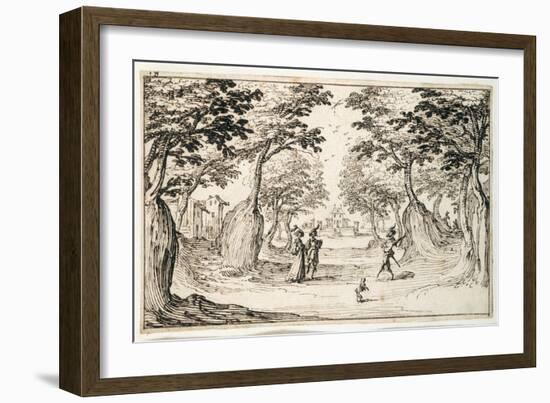 A Fine Lady and Gentleman Dancing in the Woods to a Lute, a Chateau in the Distance-Jacques Callot-Framed Giclee Print