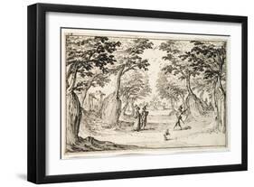 A Fine Lady and Gentleman Dancing in the Woods to a Lute, a Chateau in the Distance-Jacques Callot-Framed Giclee Print