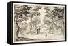 A Fine Lady and Gentleman Dancing in the Woods to a Lute, a Chateau in the Distance-Jacques Callot-Framed Stretched Canvas