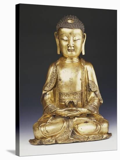 A Fine Ming Gilt-Bronze Buddha 16th Century-null-Stretched Canvas