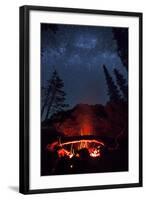 A Fire Burns under a Canopy of Stars and Evergreens in the Seven Devil Mountains in Central Idaho-Ben Herndon-Framed Photographic Print