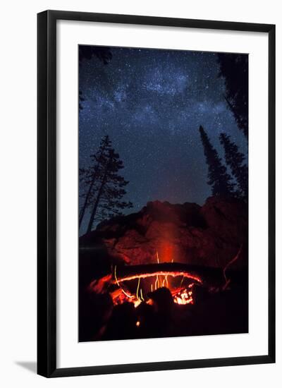 A Fire Burns under a Canopy of Stars and Evergreens in the Seven Devil Mountains in Central Idaho-Ben Herndon-Framed Photographic Print