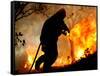 A Fire Fighter Retreats from a Forest Fire Near Fraldeu, Central Portugal-null-Framed Stretched Canvas