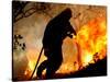 A Fire Fighter Retreats from a Forest Fire Near Fraldeu, Central Portugal-null-Stretched Canvas