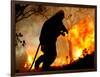 A Fire Fighter Retreats from a Forest Fire Near Fraldeu, Central Portugal-null-Framed Photographic Print