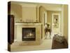 A Fire in the Fireplace and Candles on the Mantle-null-Stretched Canvas