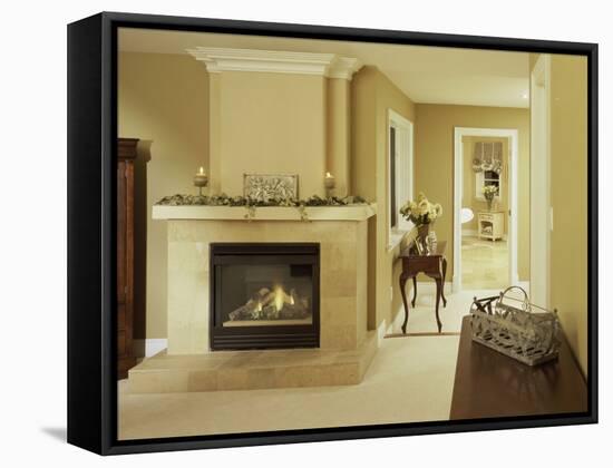 A Fire in the Fireplace and Candles on the Mantle-null-Framed Stretched Canvas