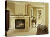 A Fire in the Fireplace and Candles on the Mantle-null-Stretched Canvas