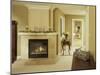 A Fire in the Fireplace and Candles on the Mantle-null-Mounted Photographic Print