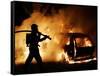 A Firefighter Extinguishes a Car in Les Musicians-null-Framed Stretched Canvas