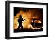 A Firefighter Extinguishes a Car in Les Musicians-null-Framed Photographic Print