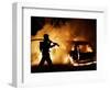 A Firefighter Extinguishes a Car in Les Musicians-null-Framed Photographic Print