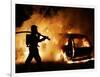 A Firefighter Extinguishes a Car in Les Musicians-null-Framed Photographic Print