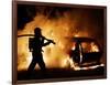 A Firefighter Extinguishes a Car in Les Musicians-null-Framed Photographic Print