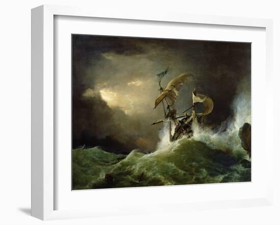 A First Rate Man-Of-War Driven onto a Reef of Rocks, Floundering in a Gale-George Philip Reinagle-Framed Giclee Print