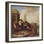 A Fish Stall by A Harbour (Oil on Panel)-Hendrik Martensz Sorgh-Framed Giclee Print