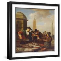 A Fish Stall by A Harbour (Oil on Panel)-Hendrik Martensz Sorgh-Framed Giclee Print