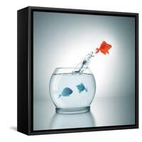 A Fishbowl With A Red Fish Jumping Out Of The Water-magann-Framed Stretched Canvas