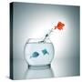 A Fishbowl With A Red Fish Jumping Out Of The Water-magann-Stretched Canvas