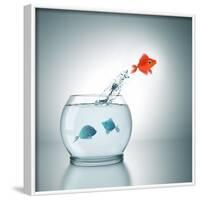 A Fishbowl With A Red Fish Jumping Out Of The Water-magann-Framed Photographic Print