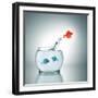 A Fishbowl With A Red Fish Jumping Out Of The Water-magann-Framed Photographic Print