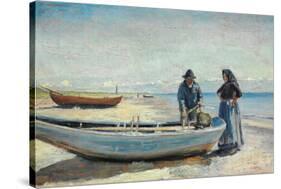A Fisherman and his Wife on Skagen Sønderstrand with a Boat-Michael Ancher-Stretched Canvas
