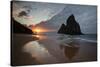 A Fisherman at Cacimba Do Padre with the Two Brothers Rock Formation at Sunset-Alex Saberi-Stretched Canvas