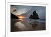 A Fisherman at Cacimba Do Padre with the Two Brothers Rock Formation at Sunset-Alex Saberi-Framed Photographic Print