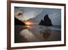 A Fisherman at Cacimba Do Padre with the Two Brothers Rock Formation at Sunset-Alex Saberi-Framed Photographic Print