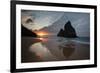 A Fisherman at Cacimba Do Padre with the Two Brothers Rock Formation at Sunset-Alex Saberi-Framed Photographic Print