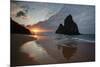 A Fisherman at Cacimba Do Padre with the Two Brothers Rock Formation at Sunset-Alex Saberi-Mounted Photographic Print