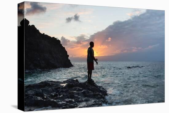 A Fisherman Casts His Line on Cacimba Do Padre Beach at Sunset-Alex Saberi-Stretched Canvas