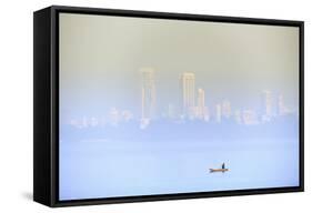 A Fisherman in Front of the Skyscrapers of the Malabar Hills in Mumbai (Bombay), Maharashtra, India-Alex Robinson-Framed Stretched Canvas