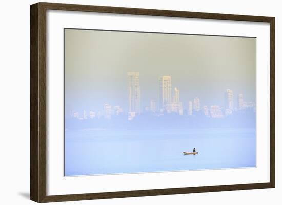 A Fisherman in Front of the Skyscrapers of the Malabar Hills in Mumbai (Bombay), Maharashtra, India-Alex Robinson-Framed Photographic Print