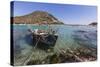 A Fishing Boat in the Turquoise Sea Surrounding the Sandy Beach, Punta Molentis, Villasimius-Roberto Moiola-Stretched Canvas