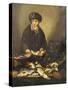 A Fishmonger Holding a Pike, with Bream, Perch and Other Fish on a Ledge-Pieter de Putter-Stretched Canvas