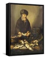 A Fishmonger Holding a Pike, with Bream, Perch and Other Fish on a Ledge-Pieter de Putter-Framed Stretched Canvas