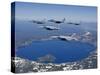 A Five Ship Aircraft Formation Flies Over Crater Lake, Oregon-Stocktrek Images-Stretched Canvas