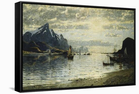 A Fjord Scene with Sailing Vessels-Normann Adelsteen-Framed Stretched Canvas