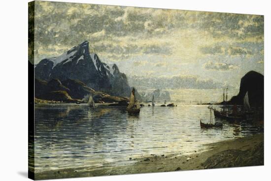 A Fjord Scene with Sailing Vessels-Normann Adelsteen-Stretched Canvas