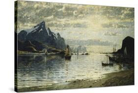 A Fjord Scene with Sailing Vessels-Normann Adelsteen-Stretched Canvas