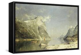 A Fjord Scene-Adelsteen Normann-Framed Stretched Canvas