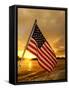 A Flag Waves Over Pearl Harbor as Dawn Breaks-null-Framed Stretched Canvas