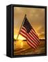 A Flag Waves Over Pearl Harbor as Dawn Breaks-null-Framed Stretched Canvas
